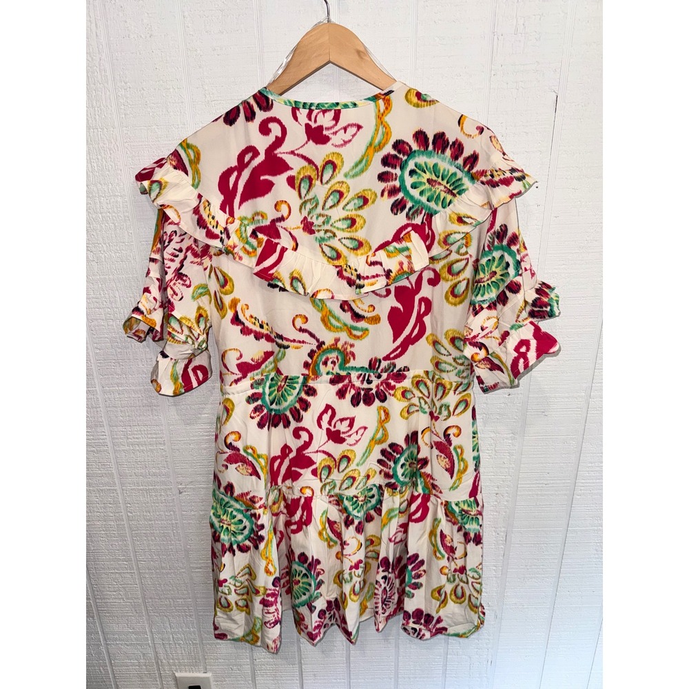 Entro Mini Dress Womens Medium Multicolor Paisley Ruffle Tiered New D22571 M - Picture 5 of 7
